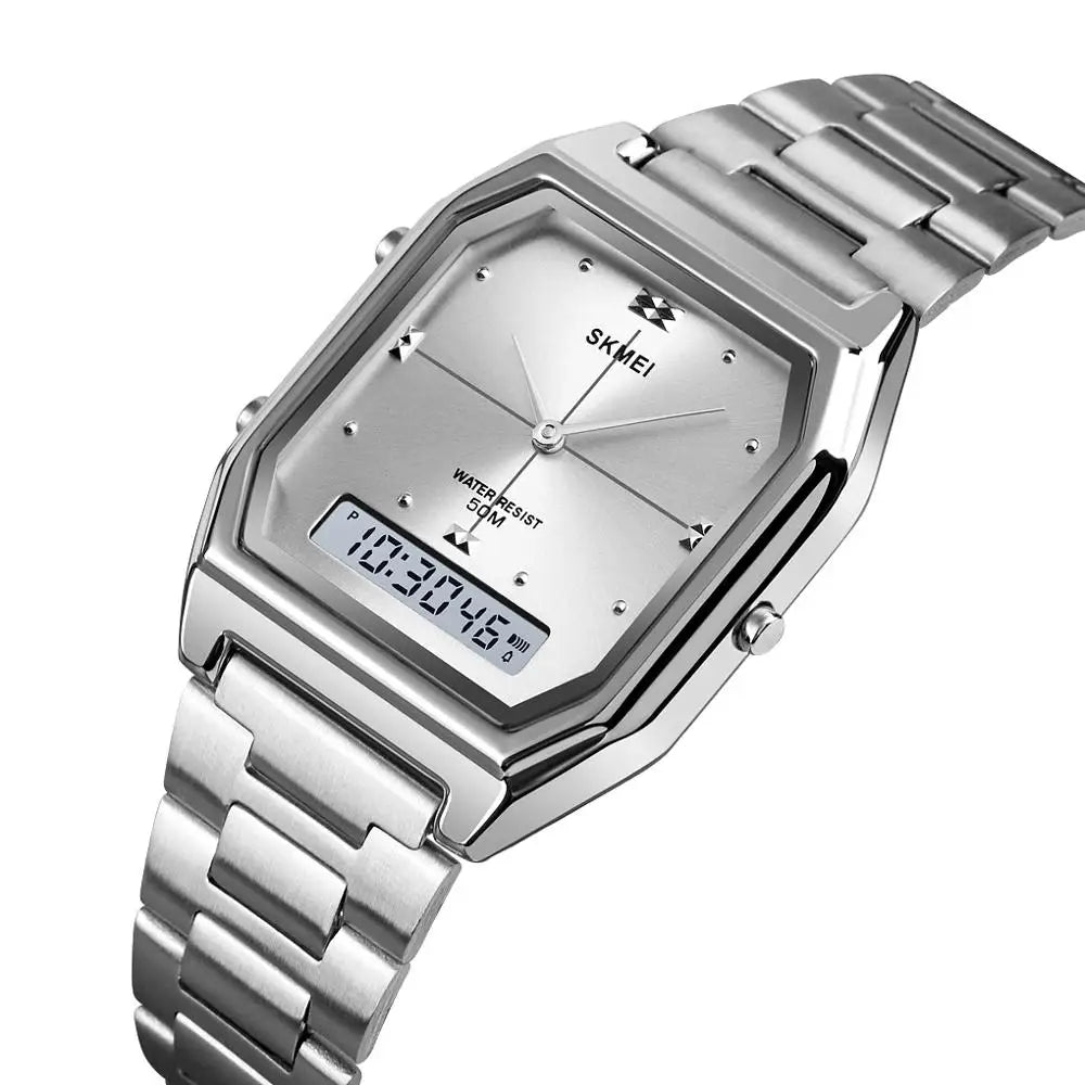 1612 Luxury Watch for Women Men Square Steel Waterproof Digital Girl Wristwatches Double Display Sport Leisure Clock 2258