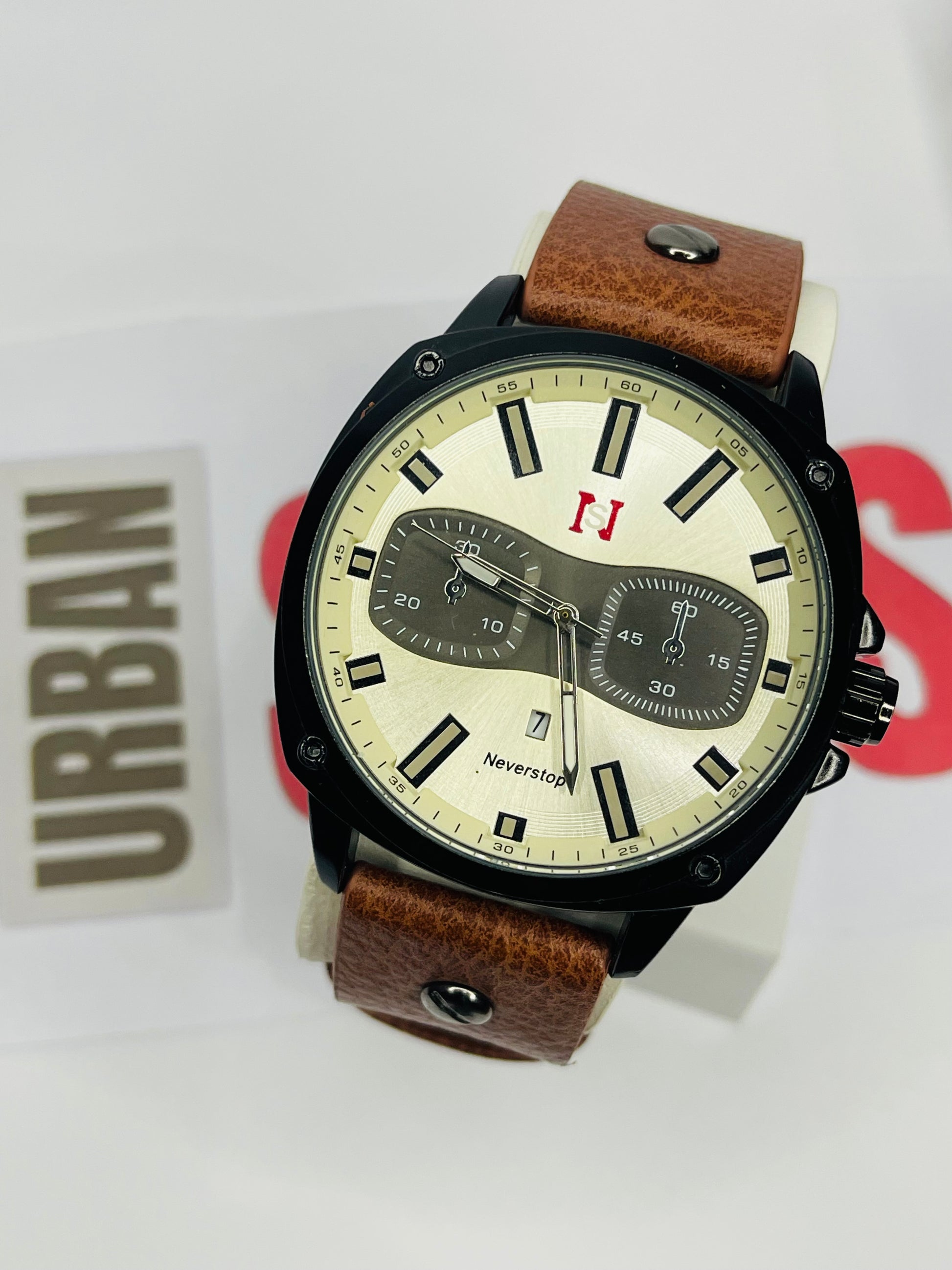 NS Brand Watches Mens Leather Sports Watch Mens Outdoor Sports quartz watch Chronograph Men's clock