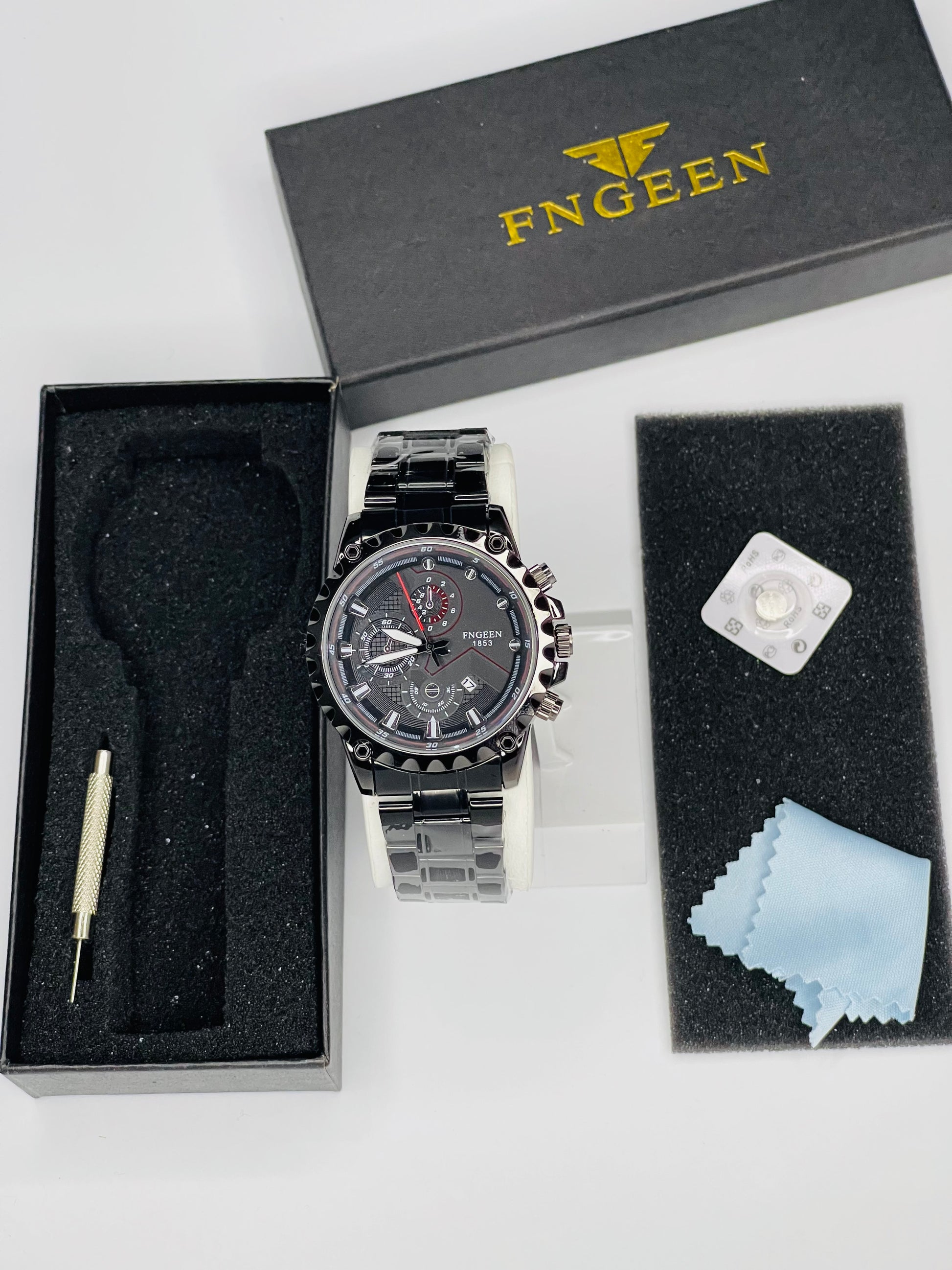 Luxury Stainless Steel Black Waterproof Quartz Watch