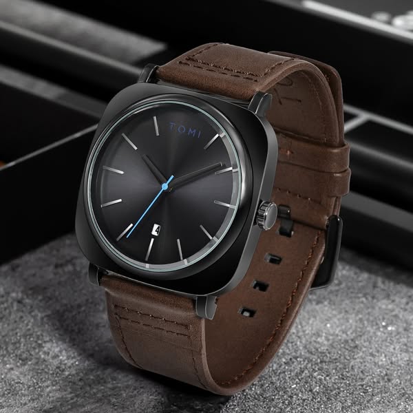 Business Quartz Watch with Large Square Dial                                                                                                                                                                                   .