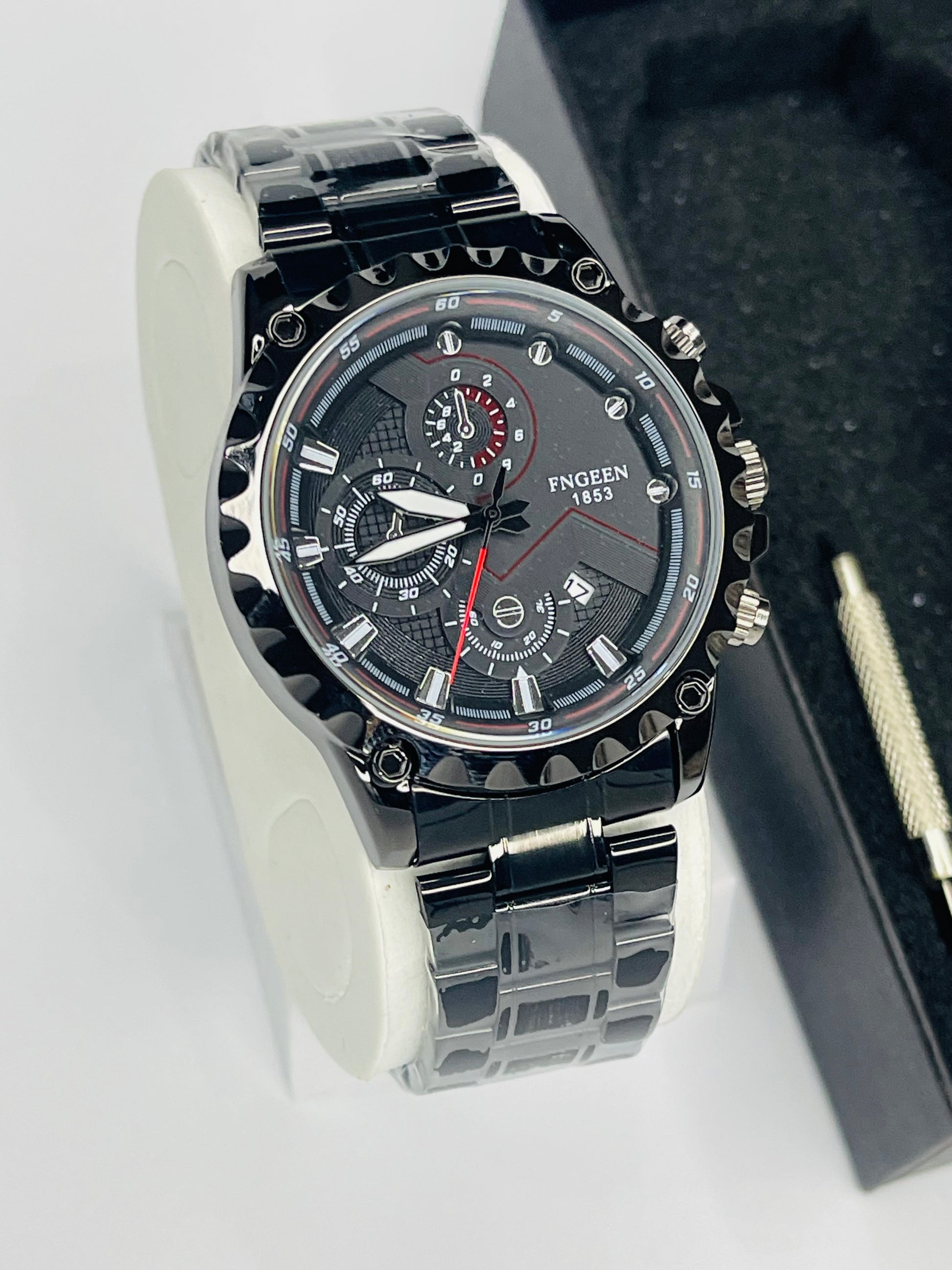 Luxury Stainless Steel Black Waterproof Quartz Watch