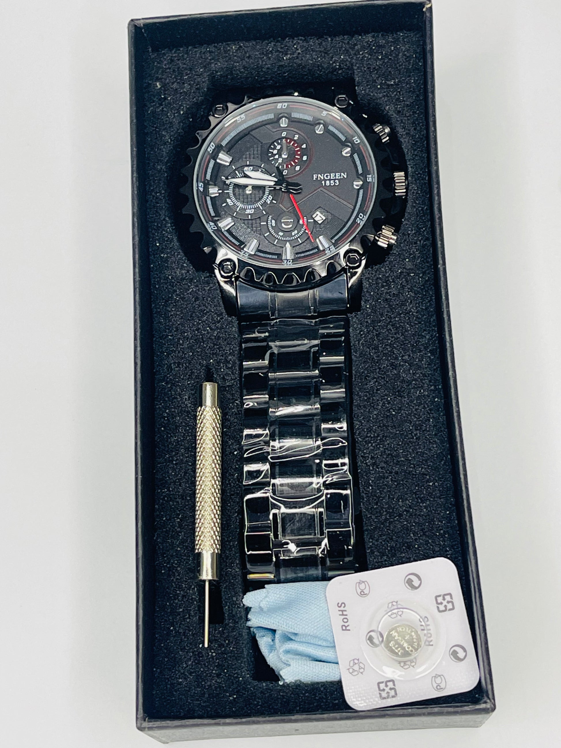 Luxury Stainless Steel Black Waterproof Quartz Watch