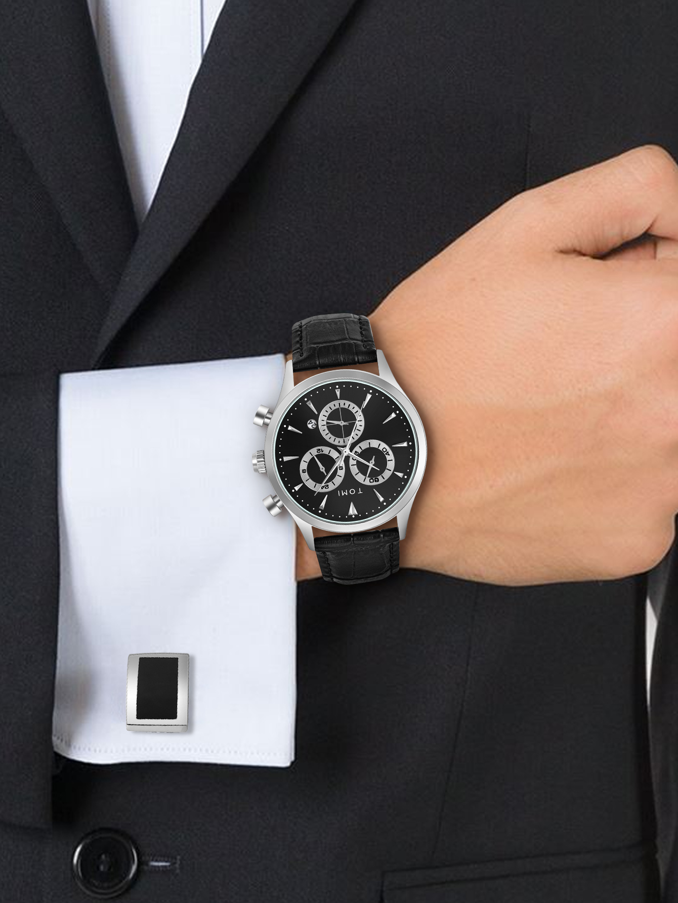 Men's Watch Set Includes a Tie Clip and Cufflinks