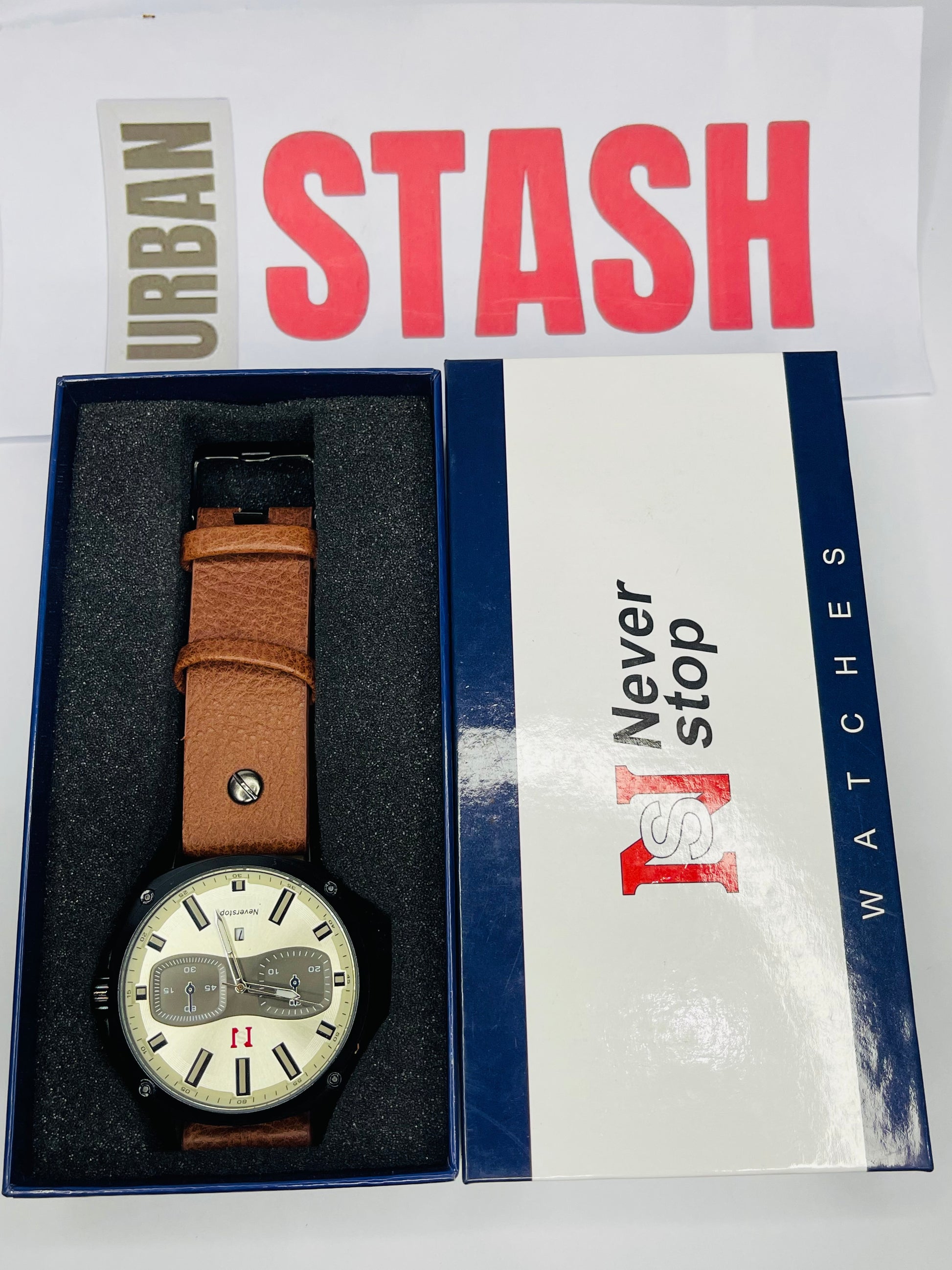 NS Brand Watches Mens Leather Sports Watch Mens Outdoor Sports quartz watch Chronograph Men's clock