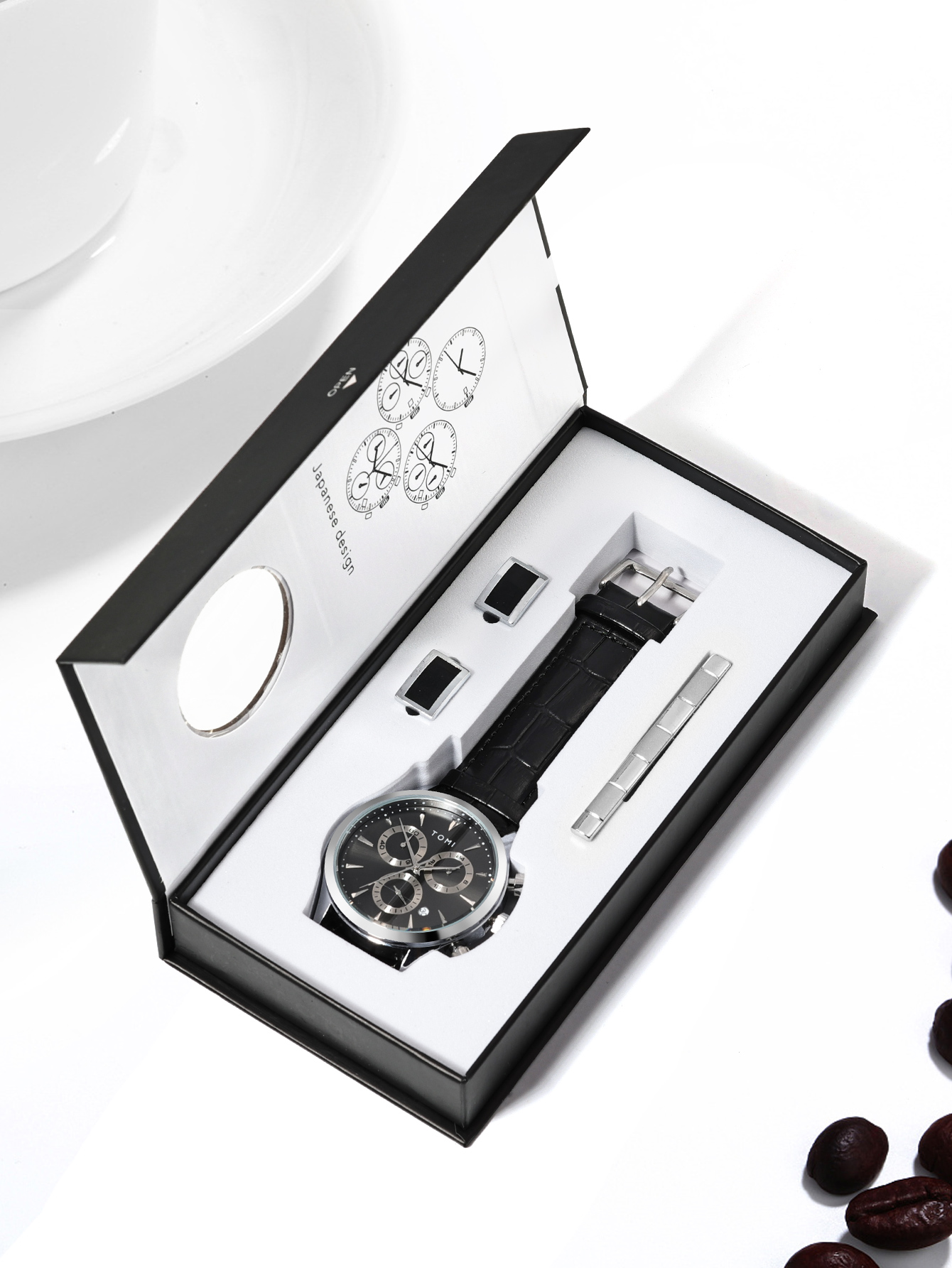 Men's Watch Set Includes a Tie Clip and Cufflinks