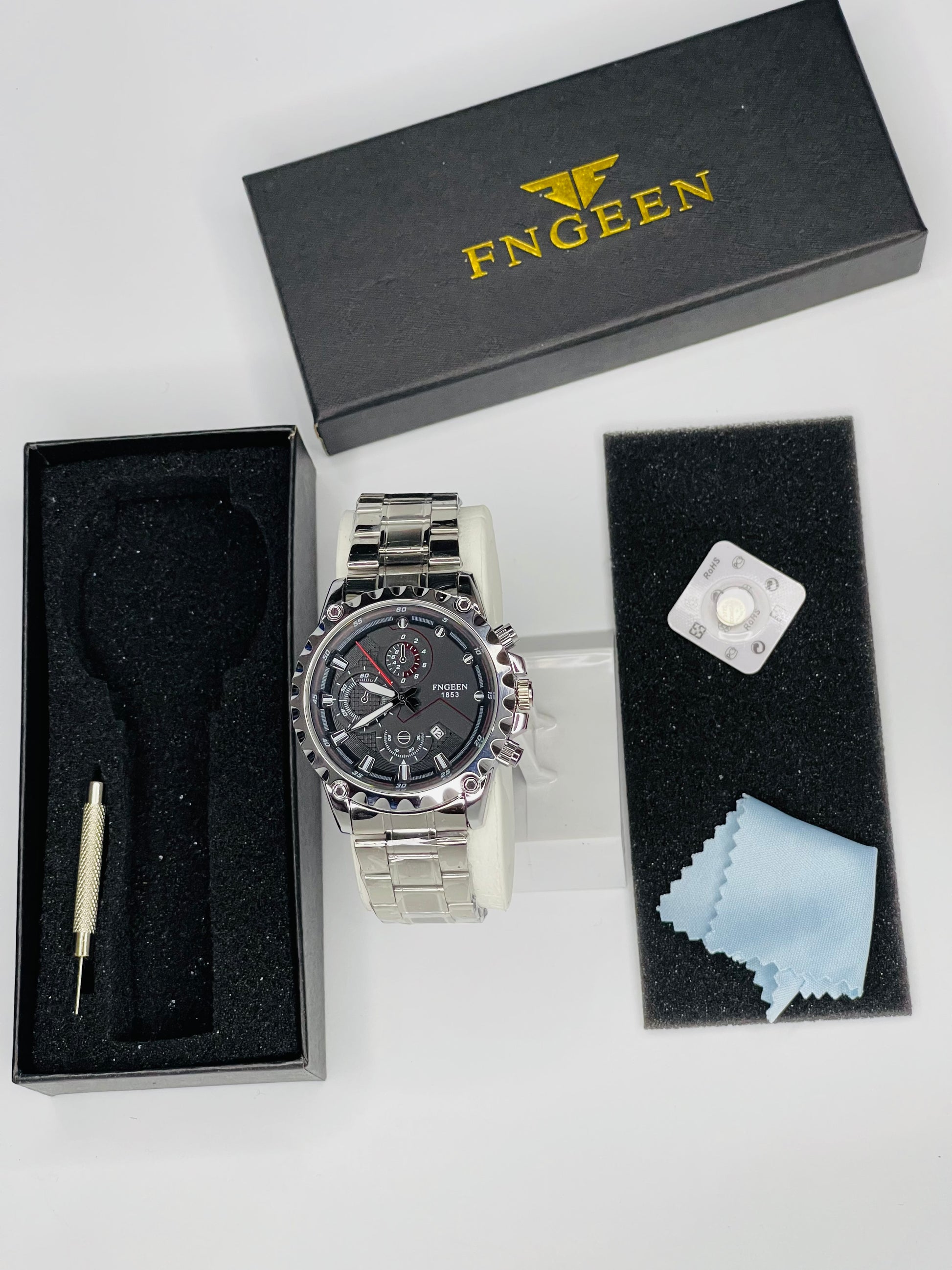 Luxury Stainless Steel Black Waterproof Quartz Watch