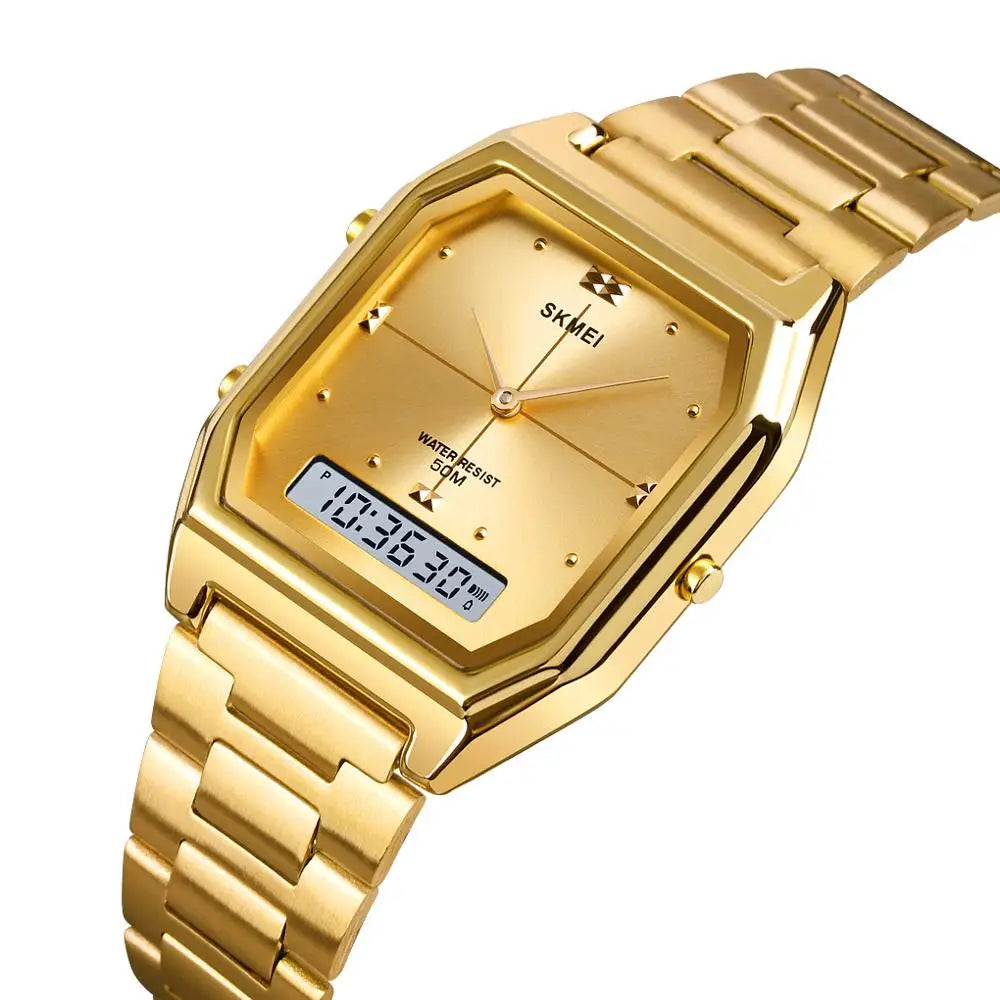 1612 Luxury Watch for Women Men Square Steel Waterproof Digital Girl Wristwatches Double Display Sport Leisure Clock 2258