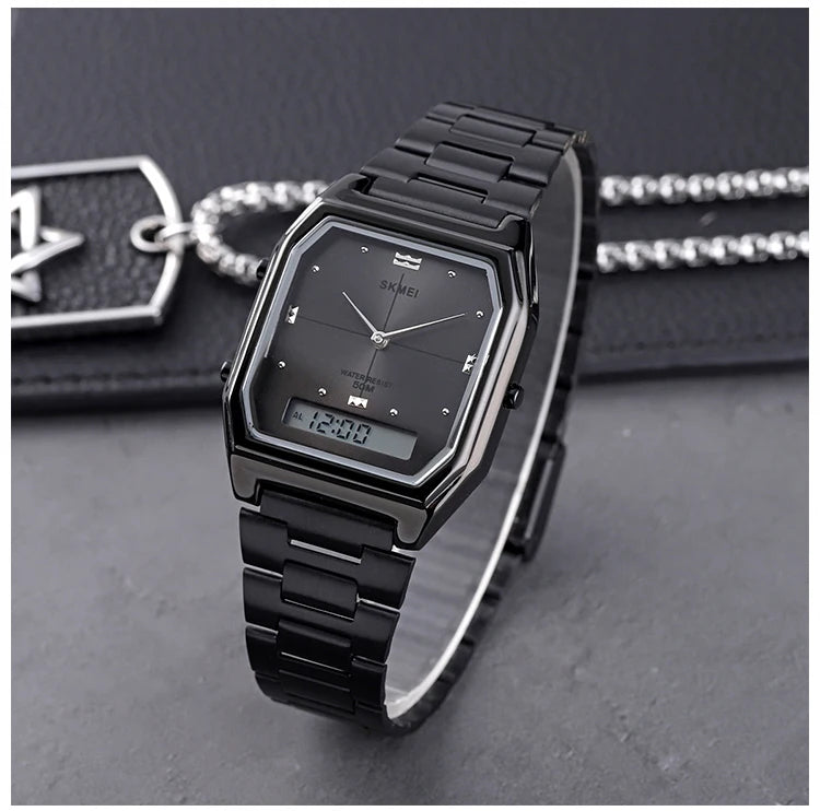 1612 Luxury Watch for Women Men Square Steel Waterproof Digital Girl Wristwatches Double Display Sport Leisure Clock 2258