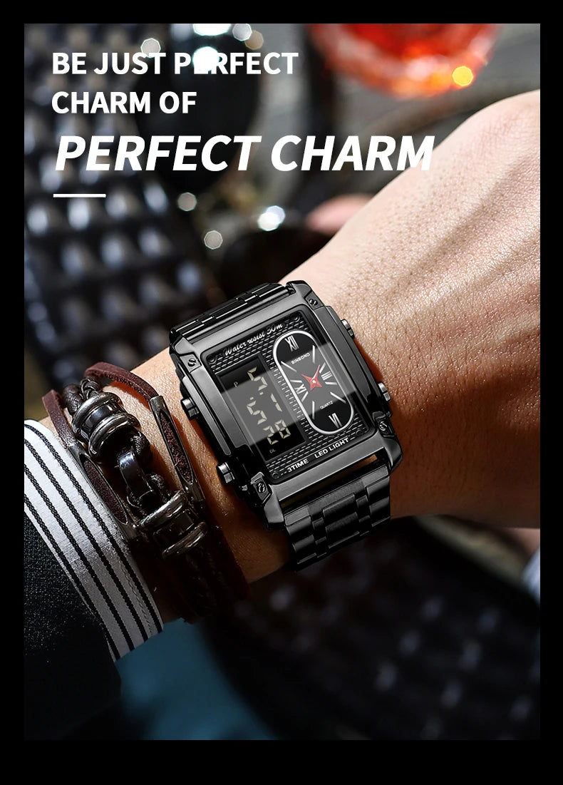 BINBOND Top Brand Luxury Watches for Men Fashion Quartz Wristwatch Square Gold Stainless Steel Business Clock Relogio Masculino