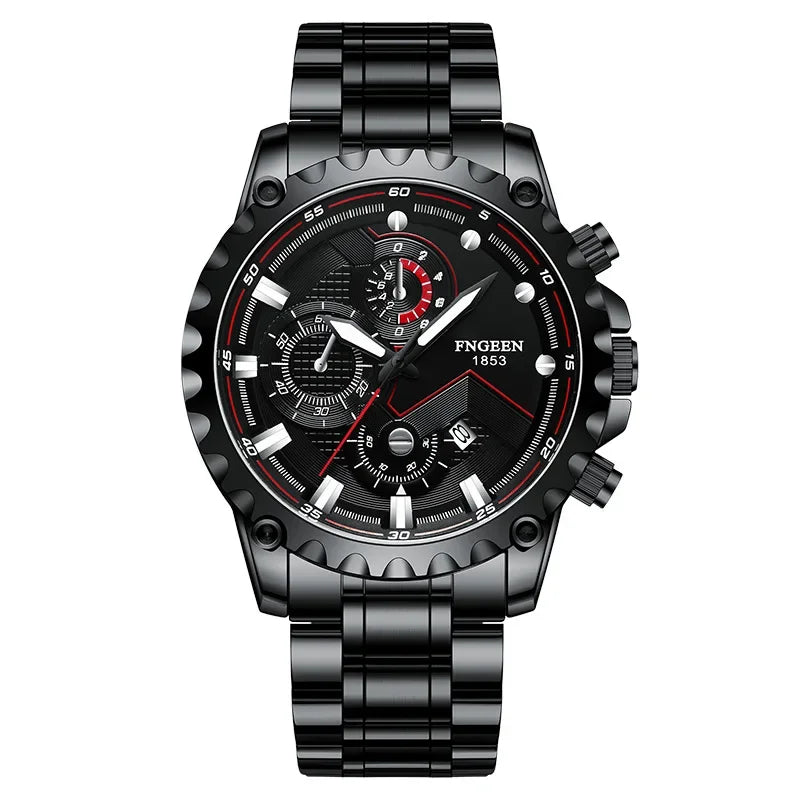 Luxury Stainless Steel Black Waterproof Quartz Watch