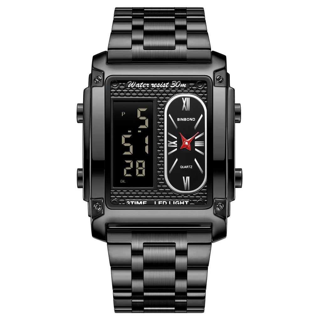 BINBOND Top Brand Luxury Watches for Men Fashion Quartz Wristwatch Square Gold Stainless Steel Business Clock Relogio Masculino