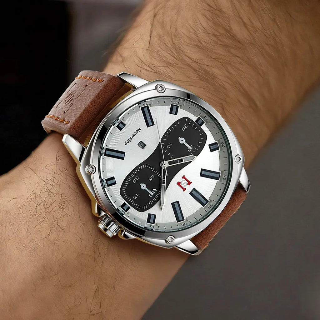 NS Brand Watches Mens Leather Sports Watch Mens Outdoor Sports quartz watch Chronograph Men's clock