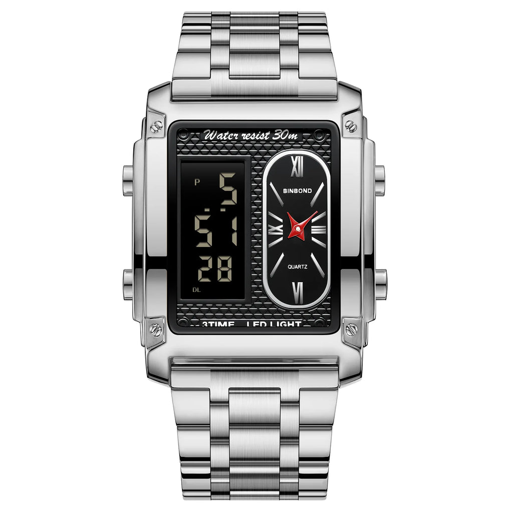 BINBOND Top Brand Luxury Watches for Men Fashion Quartz Wristwatch Square Gold Stainless Steel Business Clock Relogio Masculino