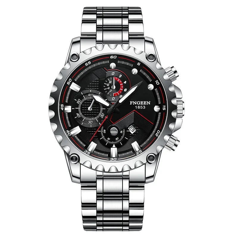 Luxury Stainless Steel Black Waterproof Quartz Watch