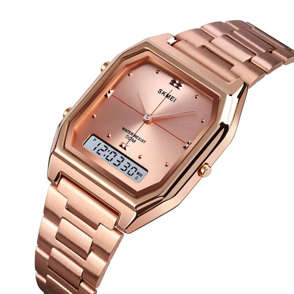 1612 Luxury Watch for Women Men Square Steel Waterproof Digital Girl Wristwatches Double Display Sport Leisure Clock 2258