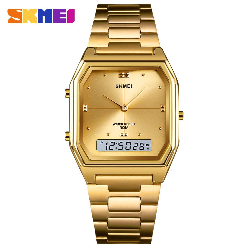 1612 Luxury Watch for Women Men Square Steel Waterproof Digital Girl Wristwatches Double Display Sport Leisure Clock 2258