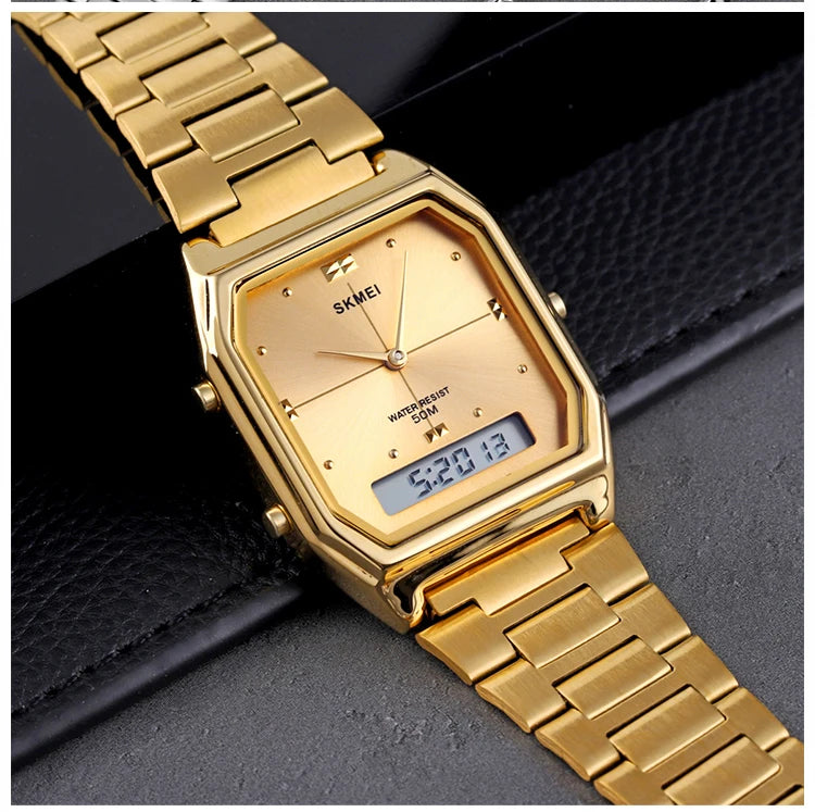 1612 Luxury Watch for Women Men Square Steel Waterproof Digital Girl Wristwatches Double Display Sport Leisure Clock 2258