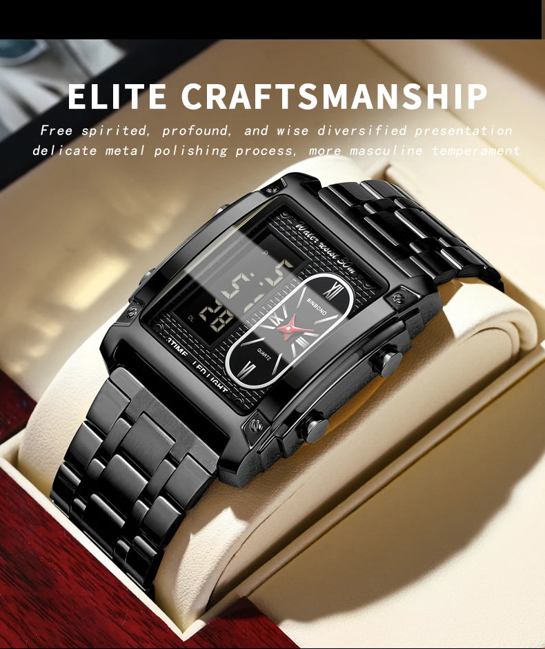 BINBOND Top Brand Luxury Watches for Men Fashion Quartz Wristwatch Square Gold Stainless Steel Business Clock Relogio Masculino