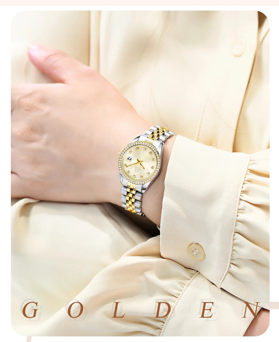 Shengke New Luxury Ladies Wristwatches Fashion Diamond Women's Quartz Watches Top Brand Woman's Gifts Clock Calendar Stainless S