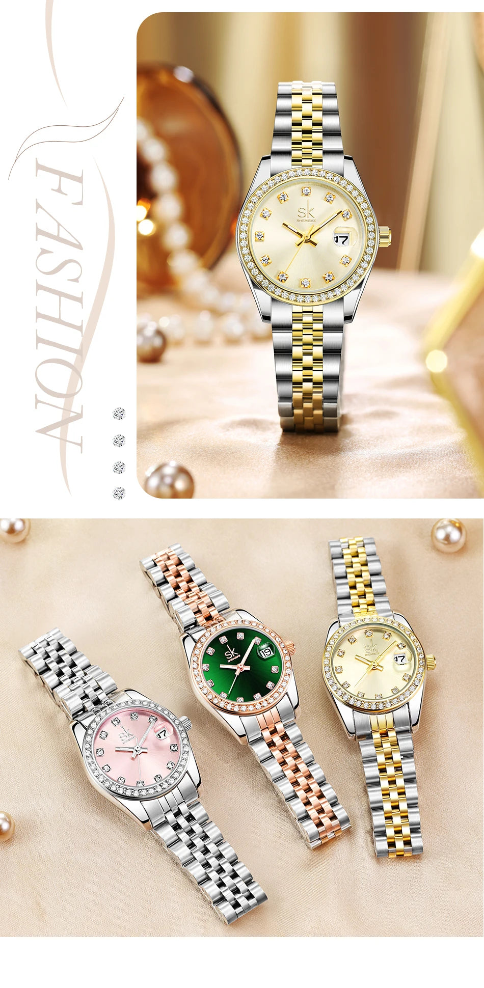 Shengke New Luxury Ladies Wristwatches Fashion Diamond Women's Quartz Watches Top Brand Woman's Gifts Clock Calendar Stainless S